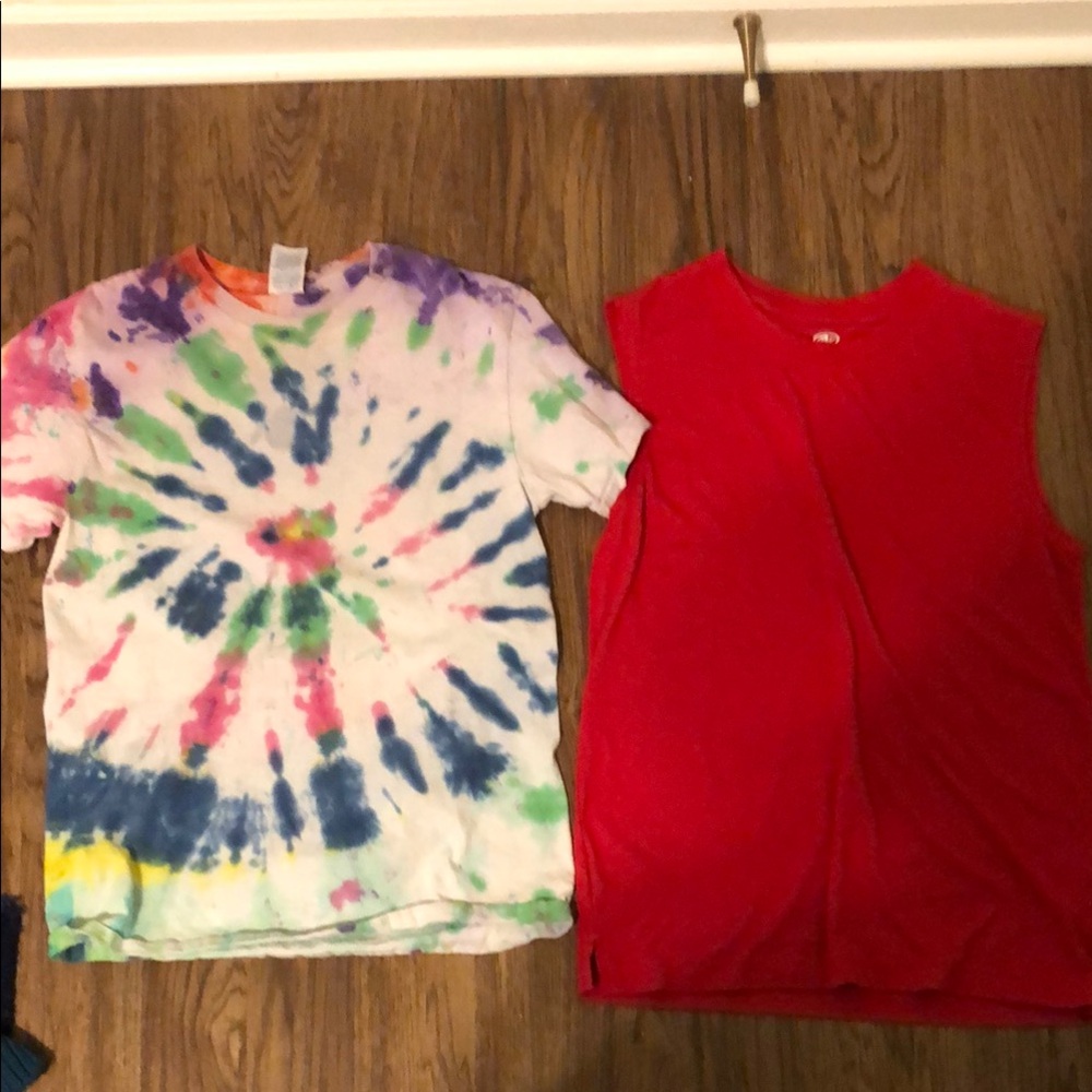 Bundle of Tie dye T-Shirt and Red sleeveless T-Shirt